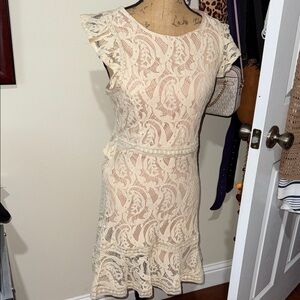 She + Sky Elegant Lace Mini Dress in Cream